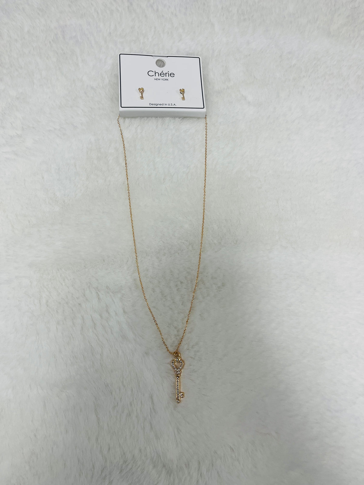 Gold Key Necklace & Earrings
