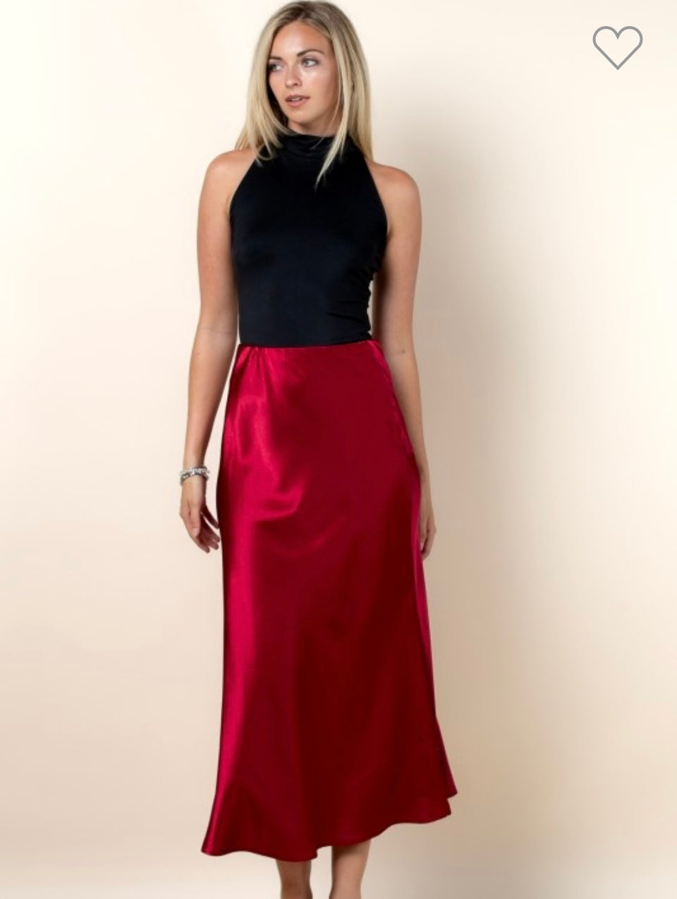 Red Satin Elastic Waist Skirt