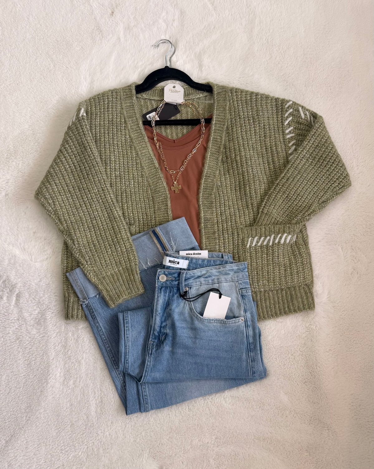 Stich Accent Chunky Cardigan W/ Pockets