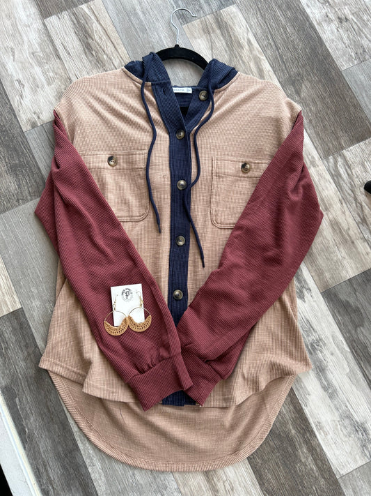 Color Block Long Sleeve Button Down