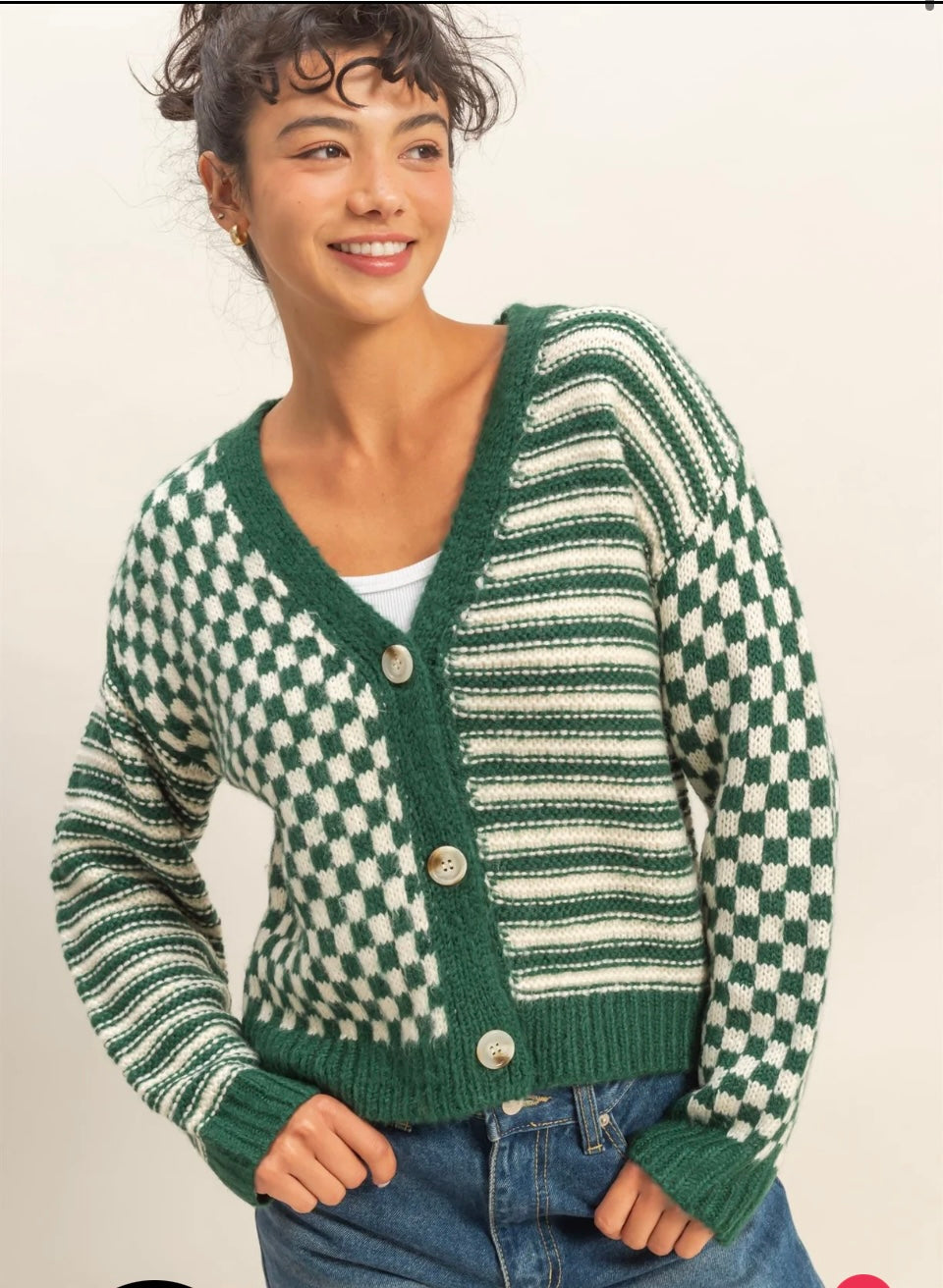 Checkered and Striped Cardigan
