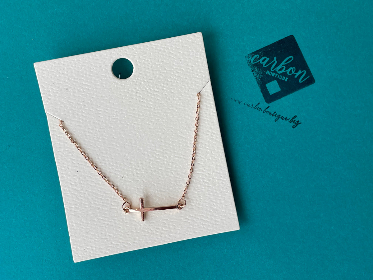 Rose Gold Sideways Cross Necklace