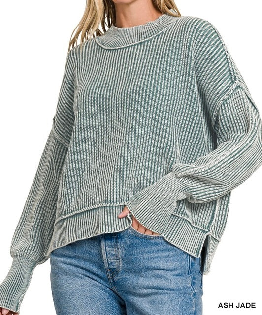 Washed Side Slit Over Sized Sweater