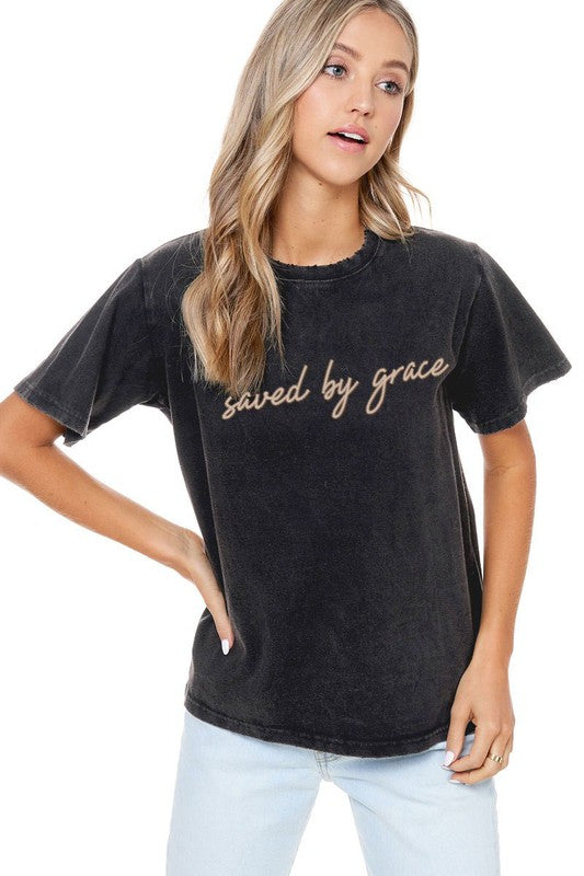 Saved By Grace Puff Mineral Washed Top