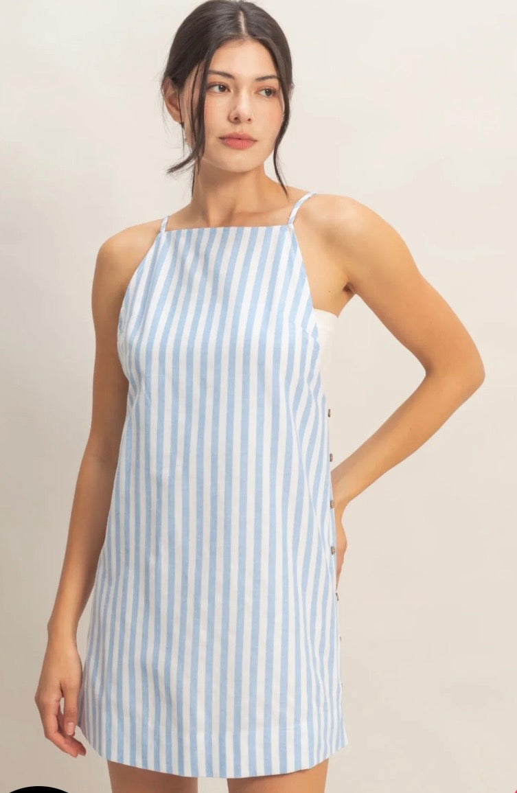 Striped Straight Neck Mini Dress