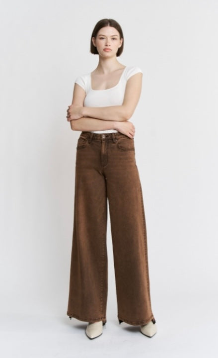 MICA High Rise Wide Leg Vintage Wash Antique Brown Denim