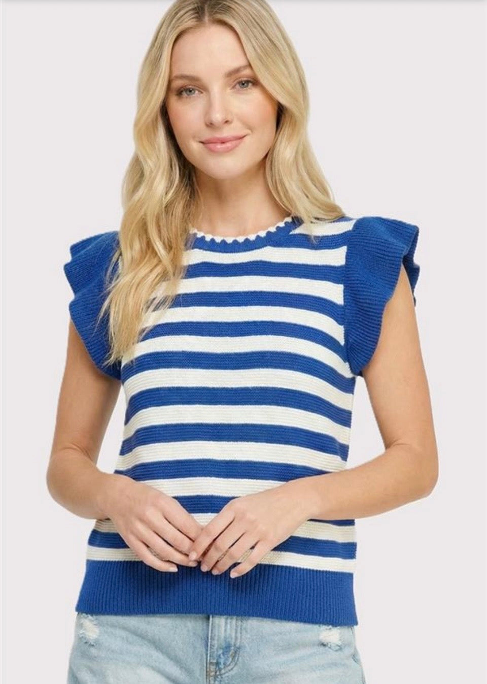 Blanket Stitched Flutter Sleeve Top