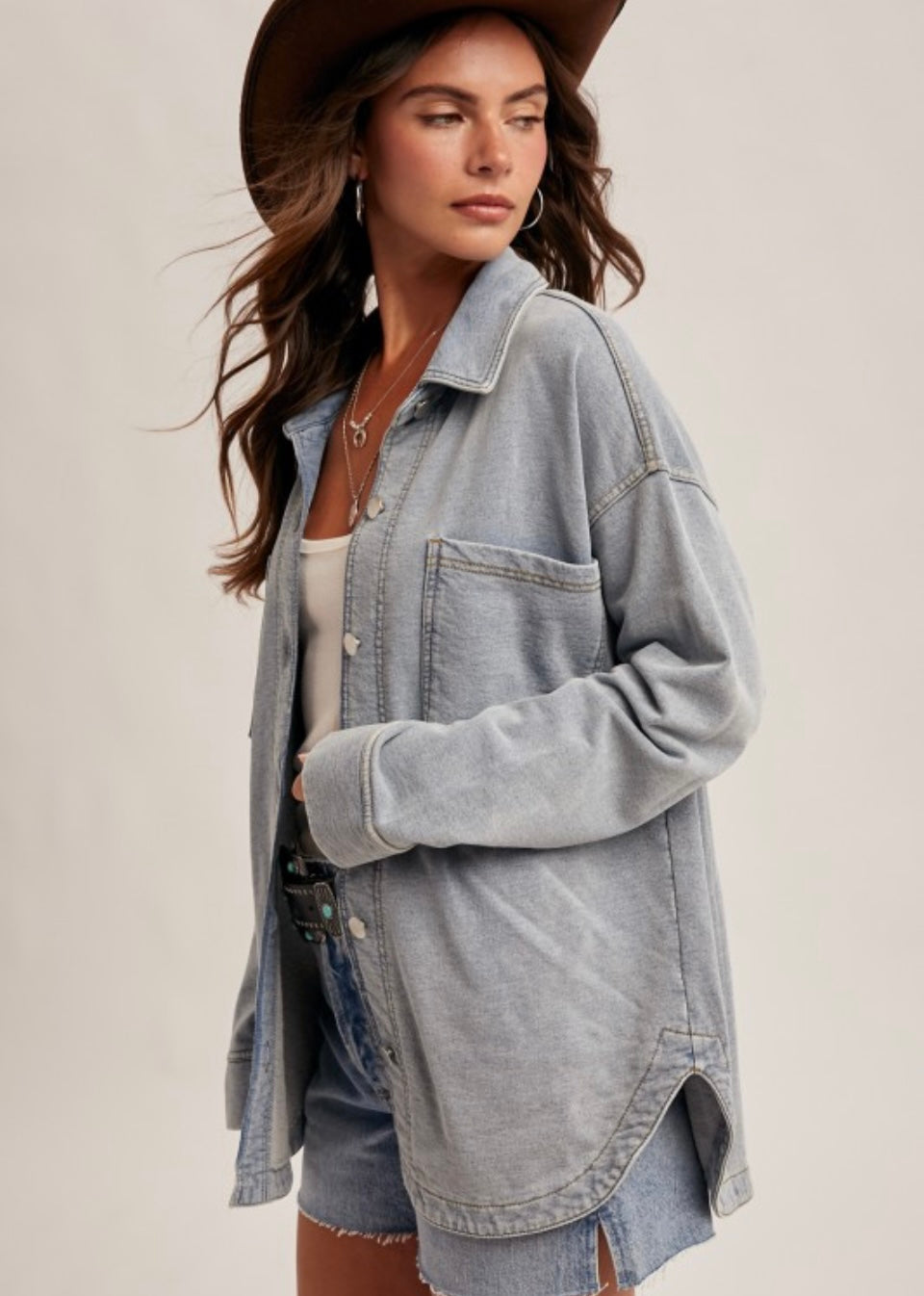 Hem & Thread Soft Knit Oversized Denim Shacket
