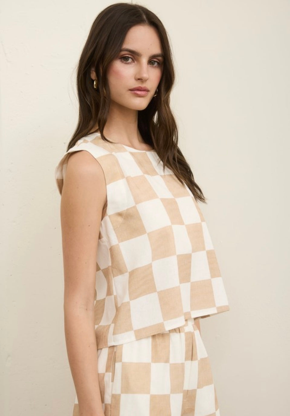 Checkered Sleeveless Top W/ Back Buttons