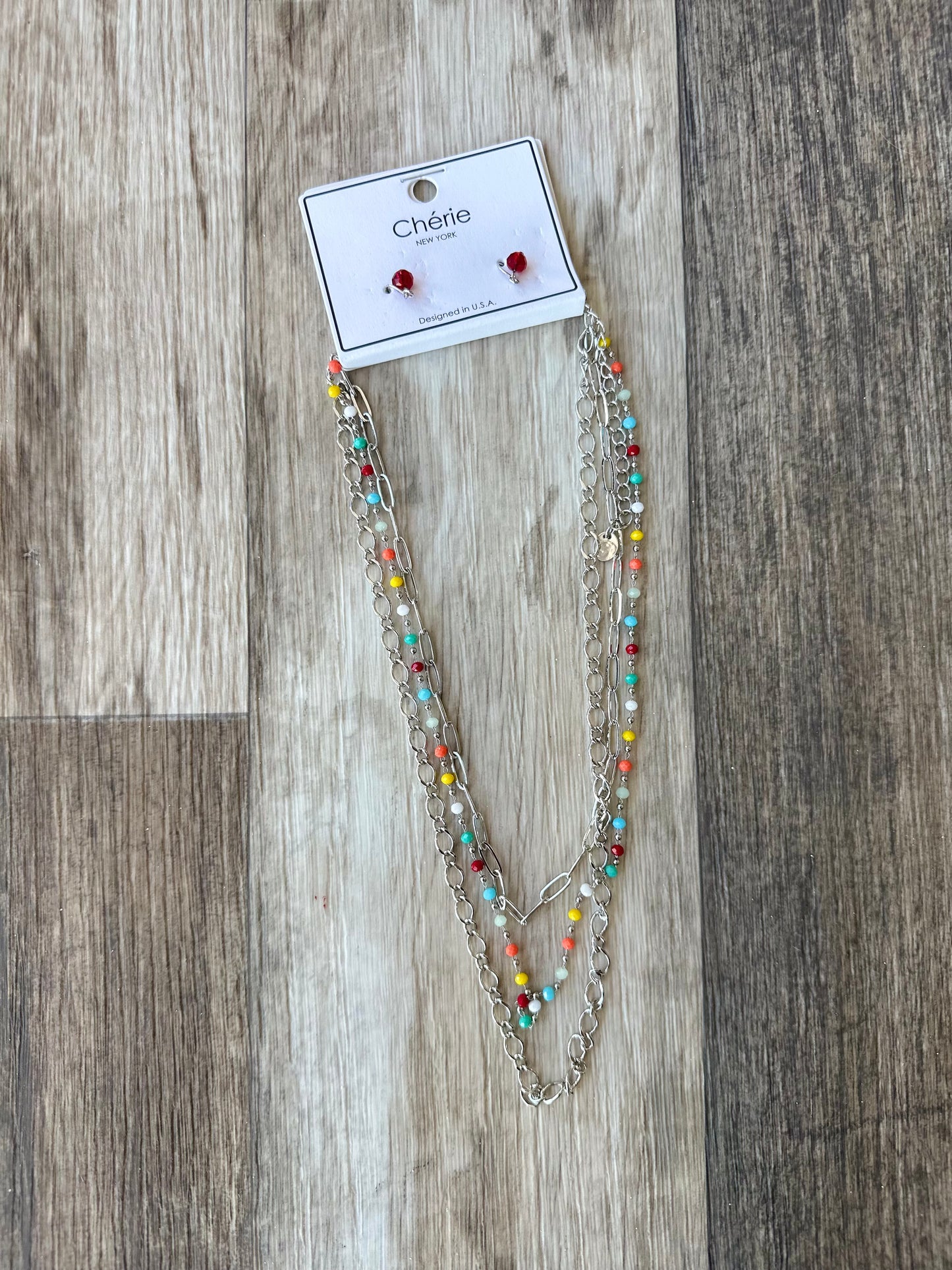 Multi Colored Silver Necklace and Earrings