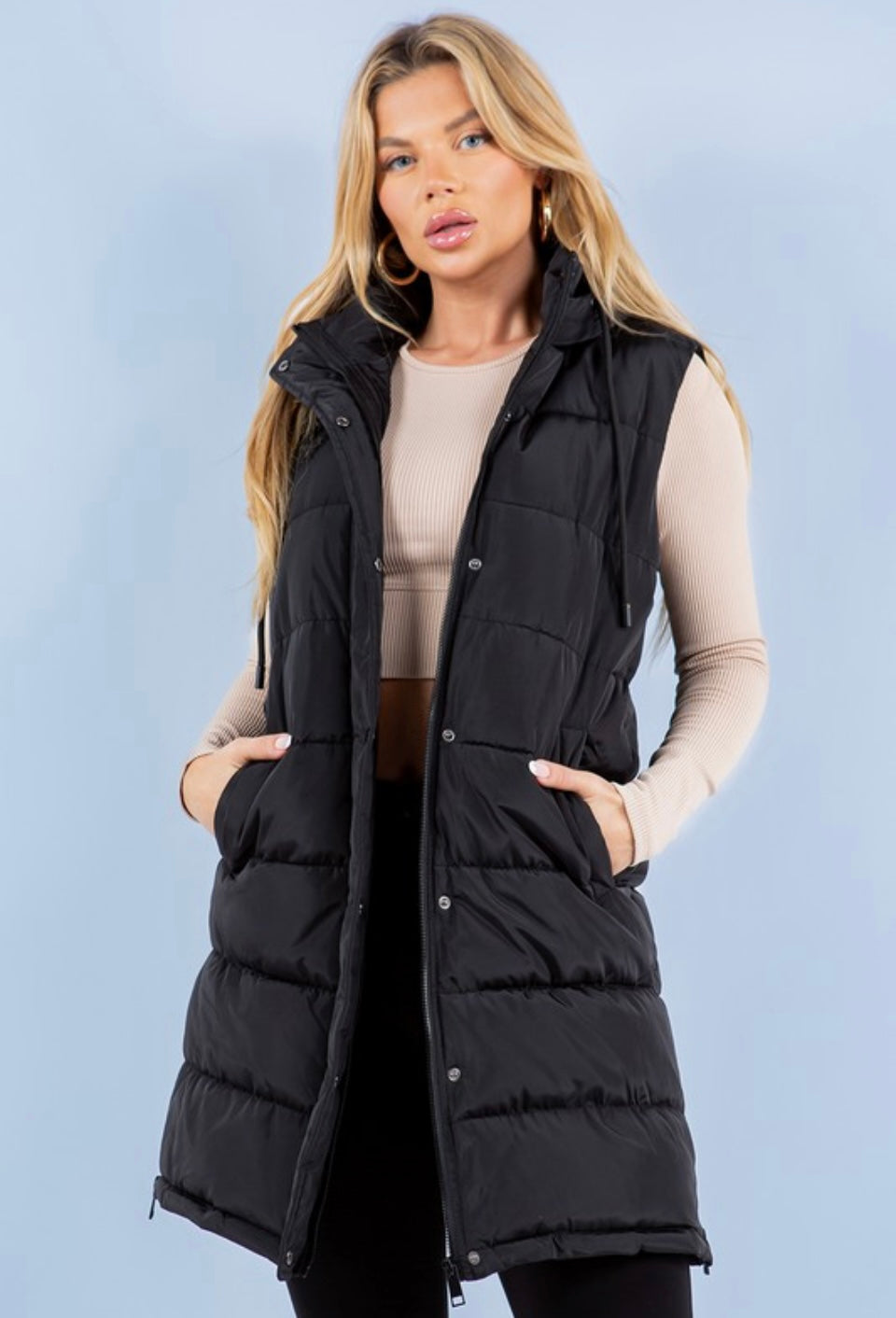 Long Black Puffer vest