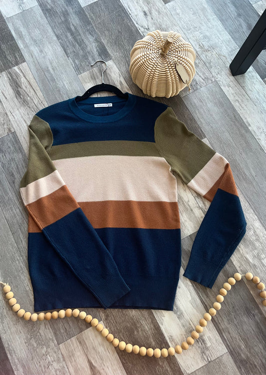 Navy Striped Waffle Sweater