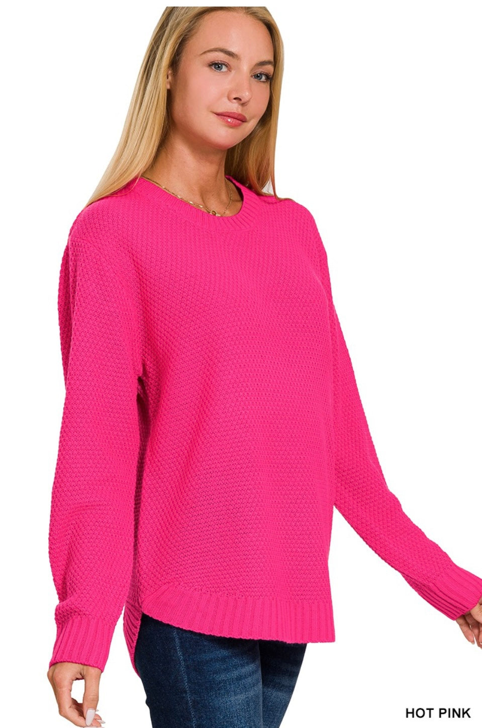 Waffle Round Neck Basic Sweater