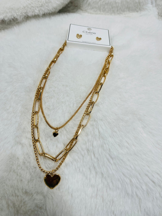 3 Layer Heart Necklace and Earrings