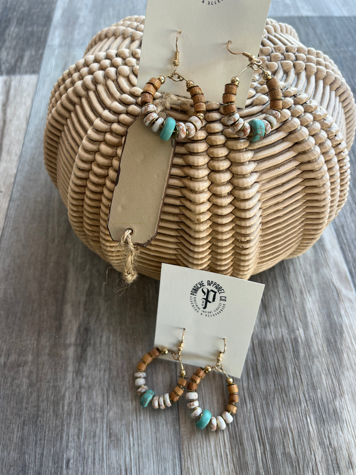 Tan & Teal Beaded Dangle Earrings