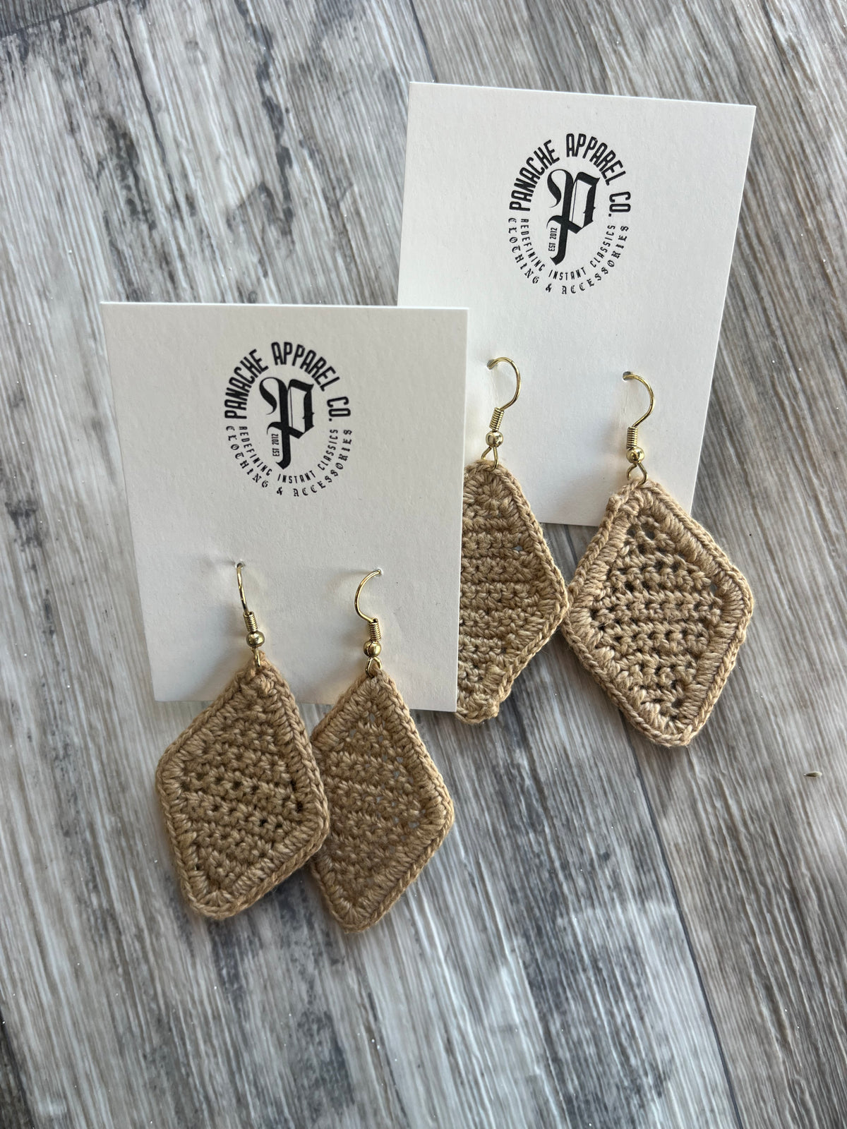 Tan Diamond Crochet Earrings