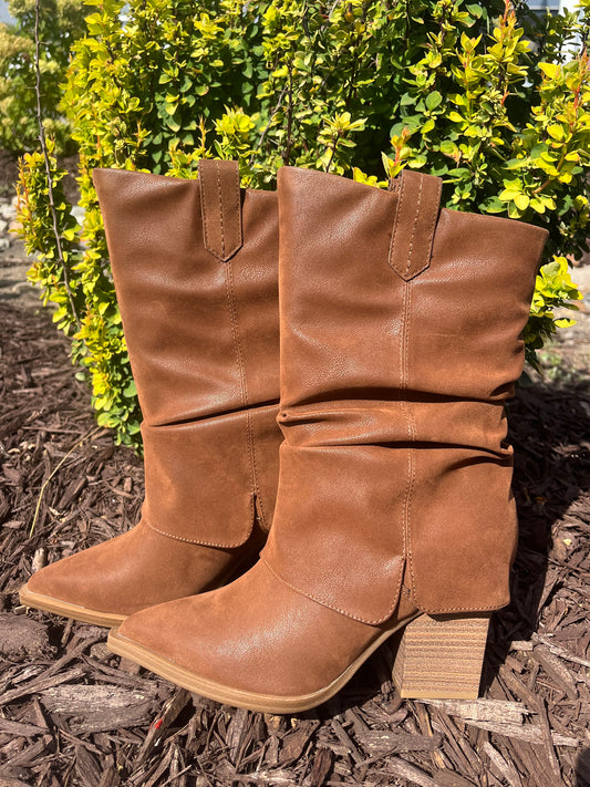 Brown Scrunched Western Boots