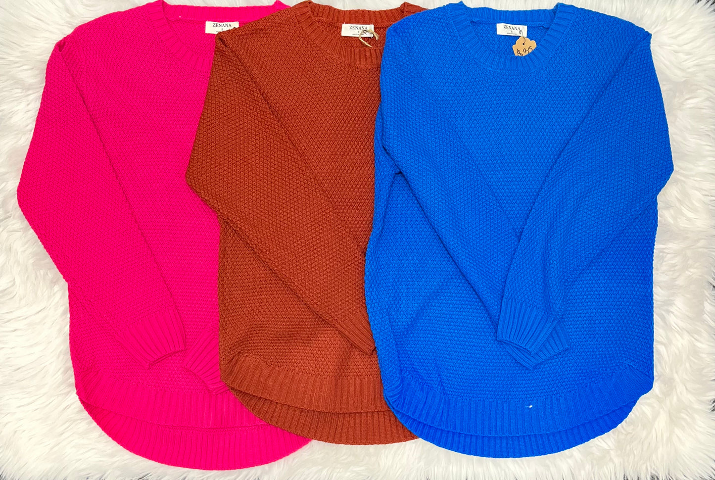 Waffle Round Neck Basic Sweater