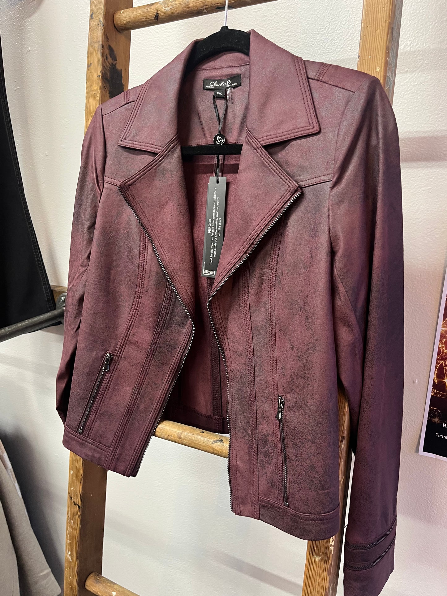 Charlie B Motto Jacket in Burgundy