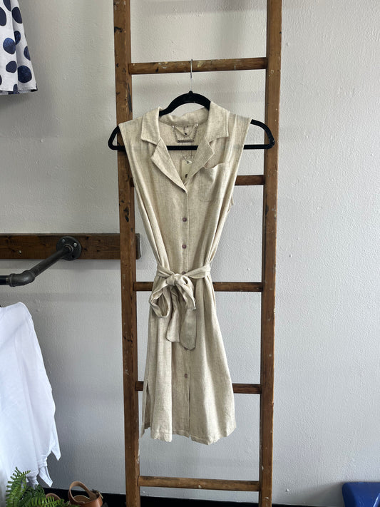 Linen Sleeveless Button Front Dress