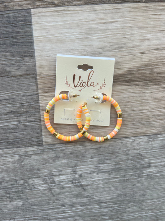 Peach Beaded Hoops