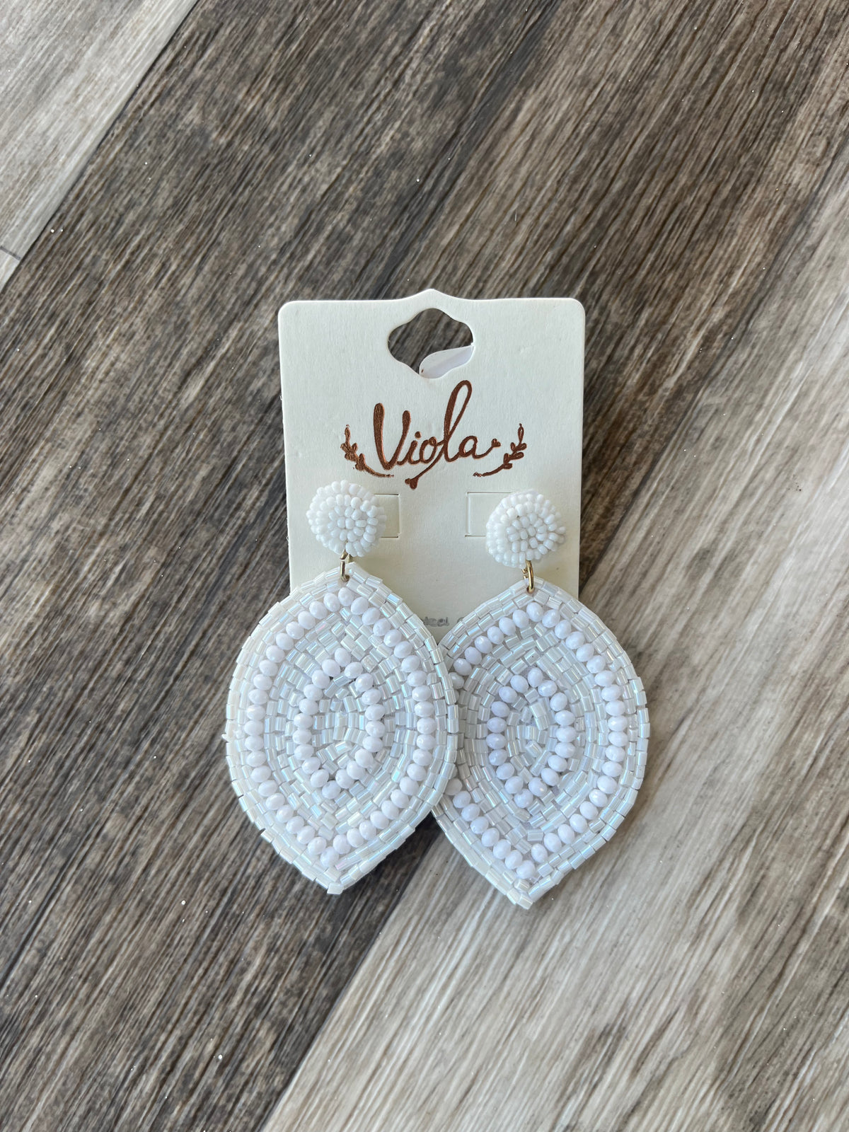 Oval White Beaded Earrings