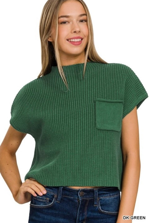 Mock Neck Short Sleeve Cropped Sweater